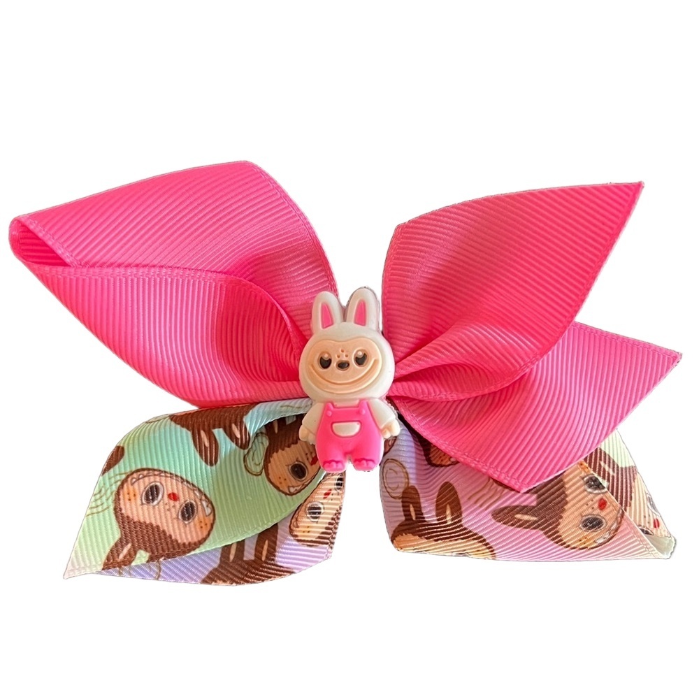 4/$15 Bundle Monster Girls Hair Bow 2 Tone Pink Ribbon Pink Overalls